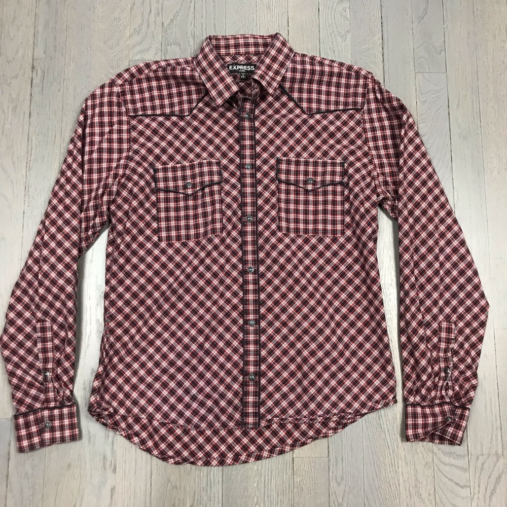 Express Fitted Christmas Holiday Button Down Shirt
